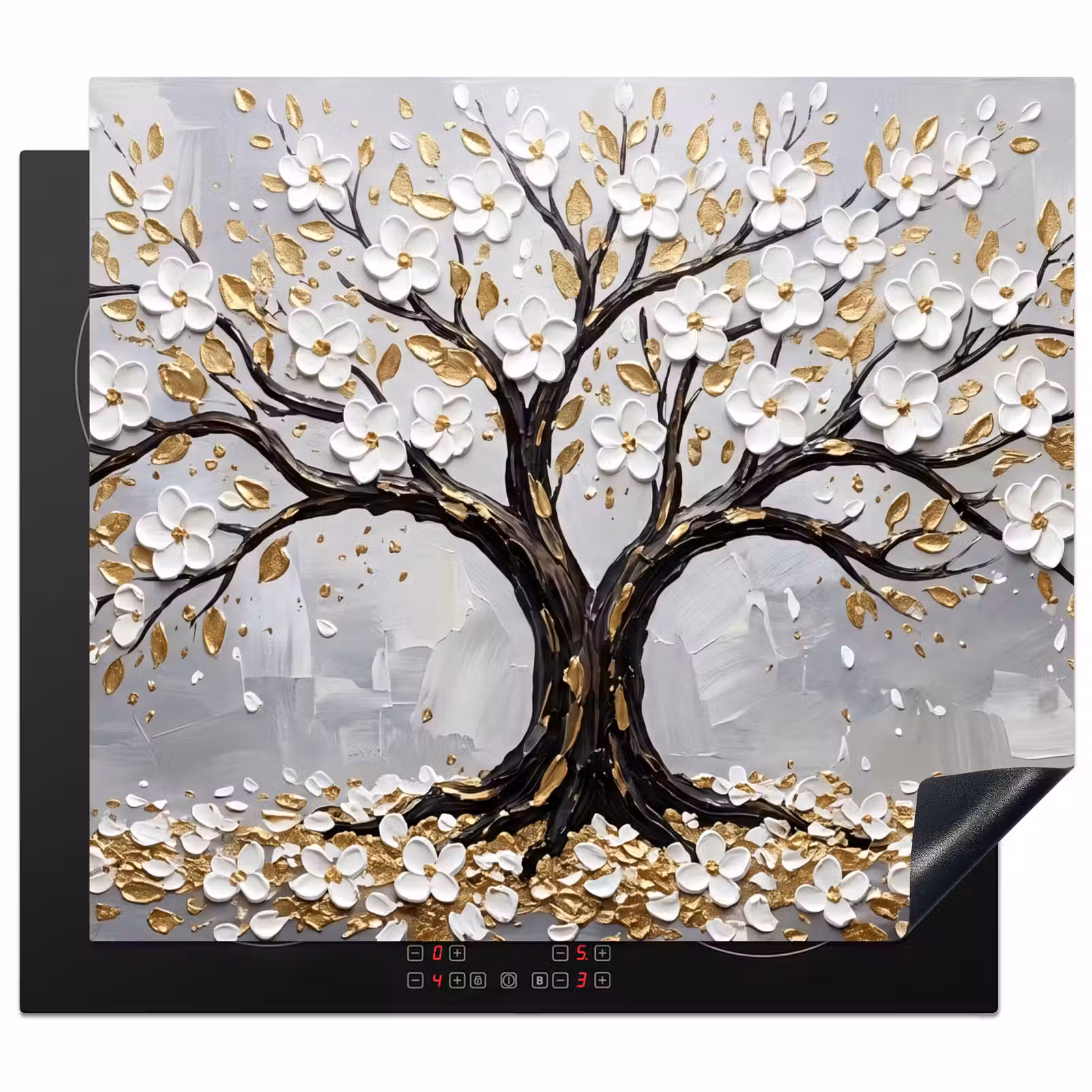 Induction hob cover - Tree - Flowers - Nature - Abstract - White — 1