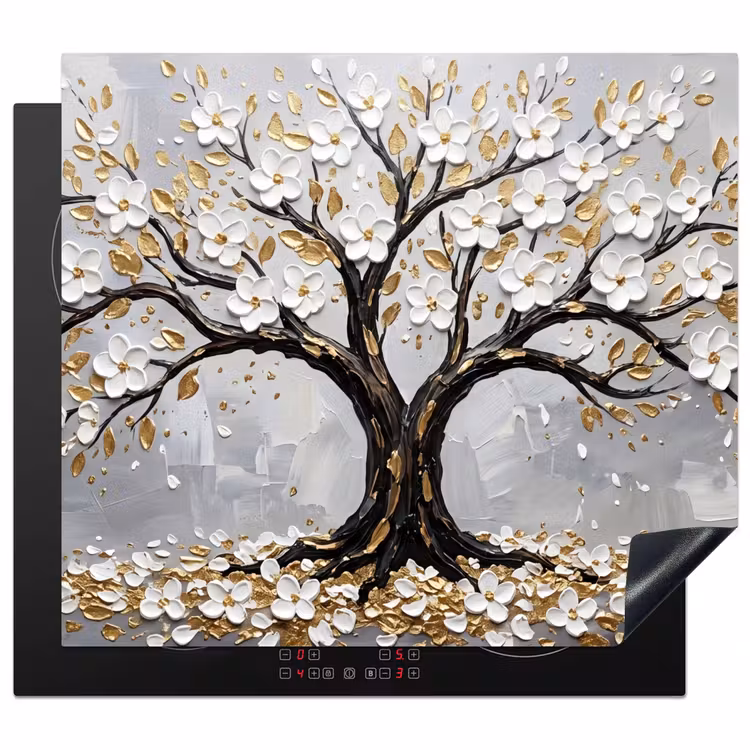 Induction hob cover - Tree - Flowers - Nature - Abstract - White — 1