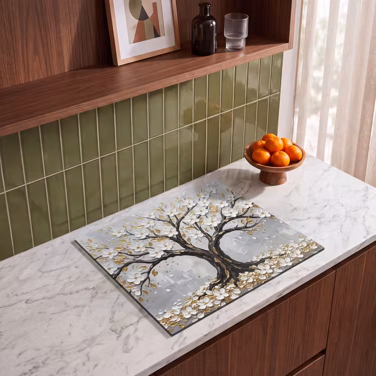 Induction hob cover - Tree - Flowers - Nature - Abstract - White — 4