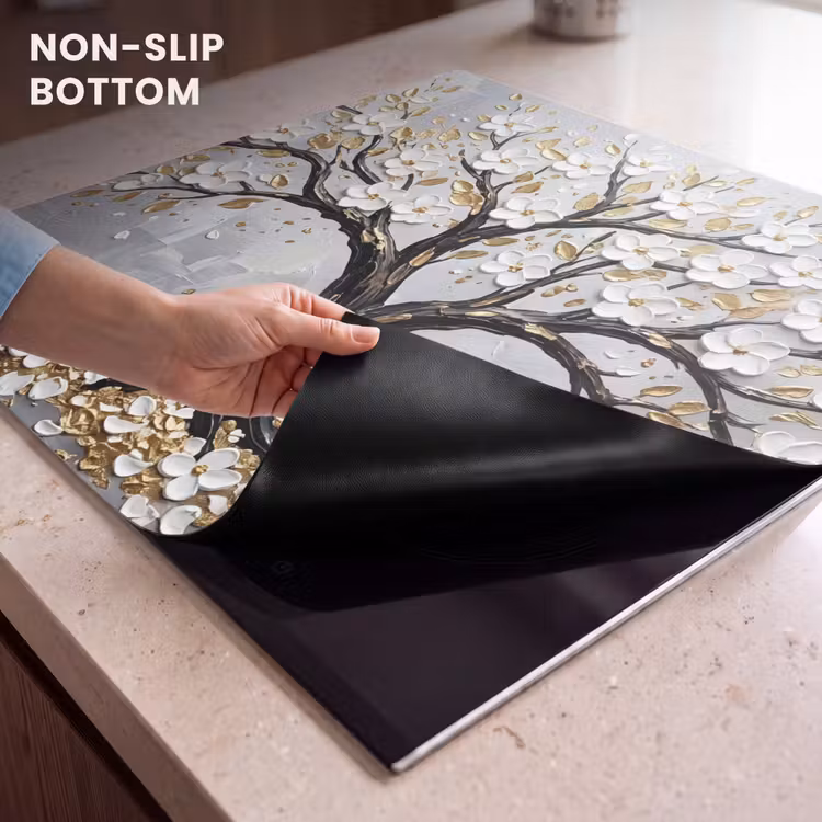 Induction hob cover - Tree - Flowers - Nature - Abstract - White — 5