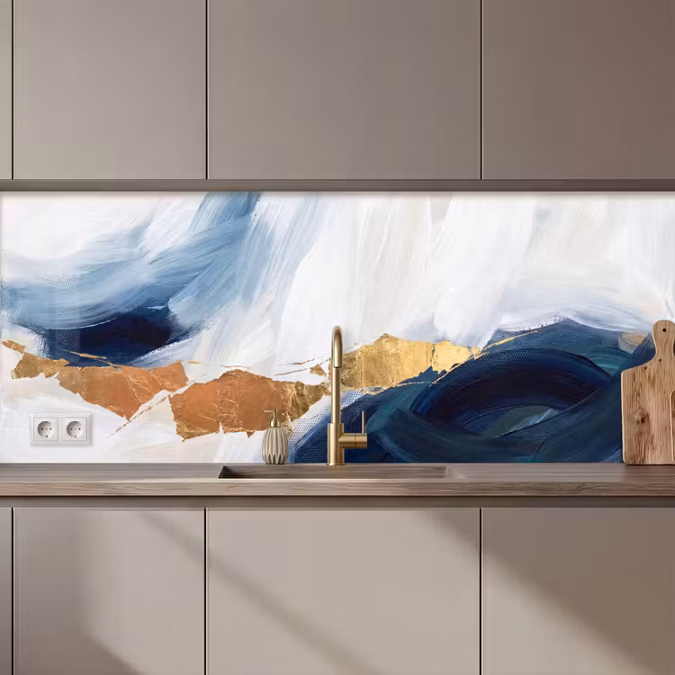Kitchen splashback - Abstract - Acrylic - Blue - Gold - Elegant — 1
