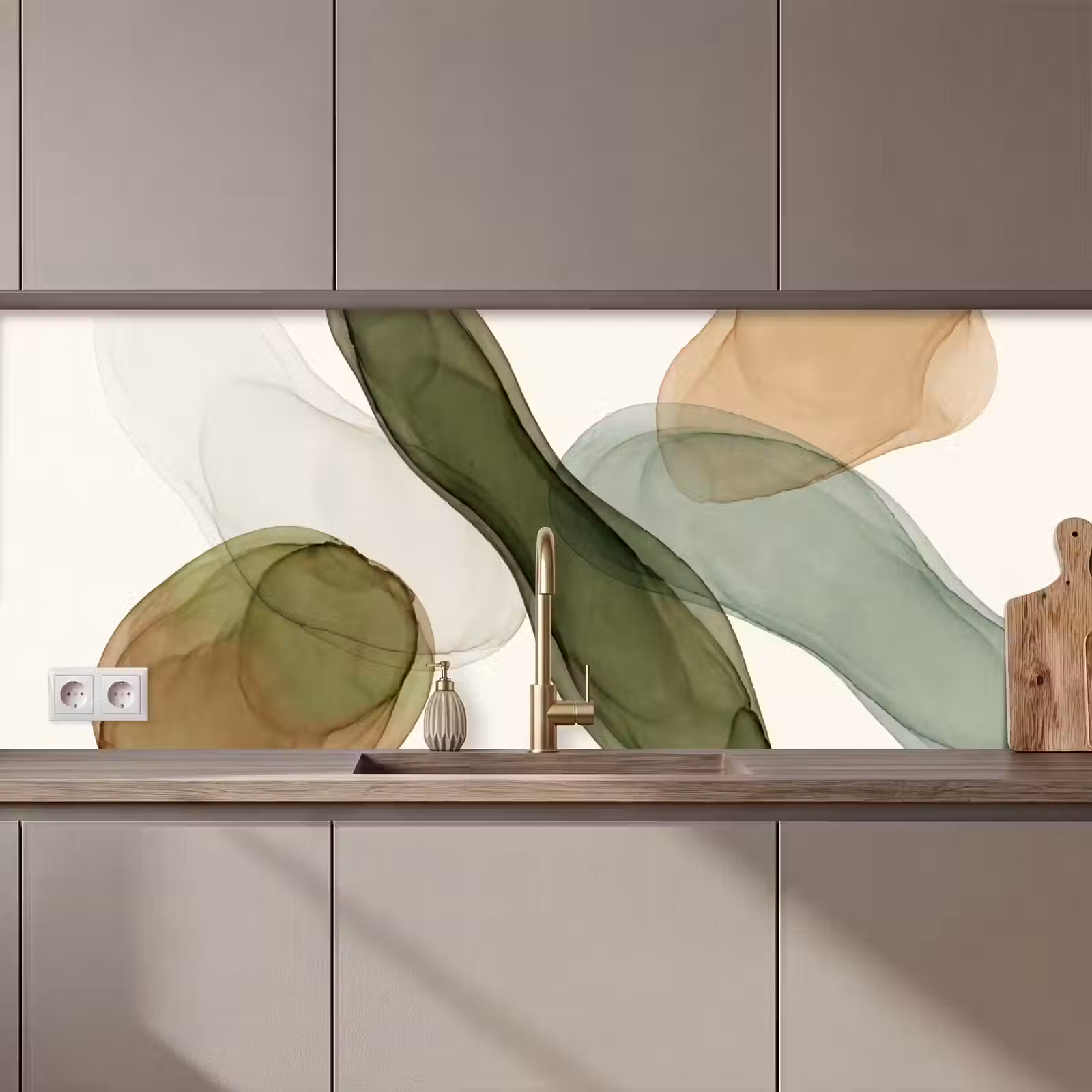 Kitchen splashback - Abstract - Shapes - Modern - Art - Green - Brown — 1