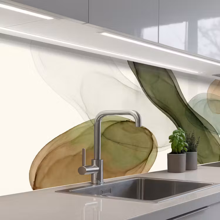 Kitchen splashback - Abstract - Shapes - Modern - Art - Green - Brown — 2