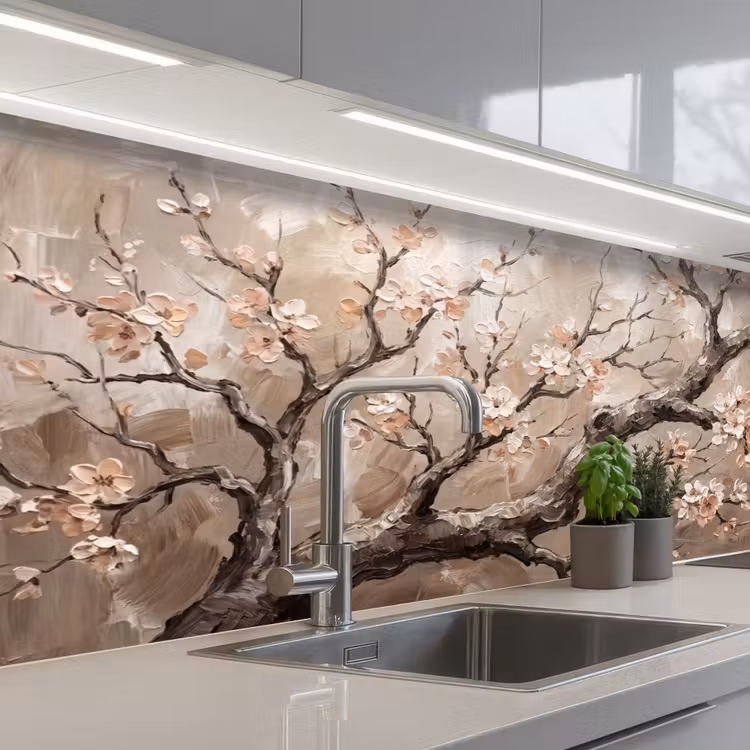 Kitchen splashback - Blossom - Branches - Painting - Beige - Serene — 2