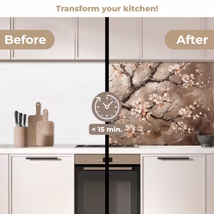 Kitchen splashback - Blossom - Branches - Painting - Beige - Serene — 3