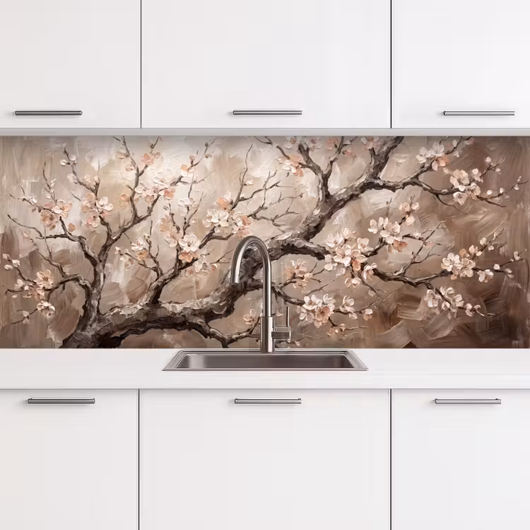 Kitchen splashback - Blossom - Branches - Painting - Beige - Serene — 4