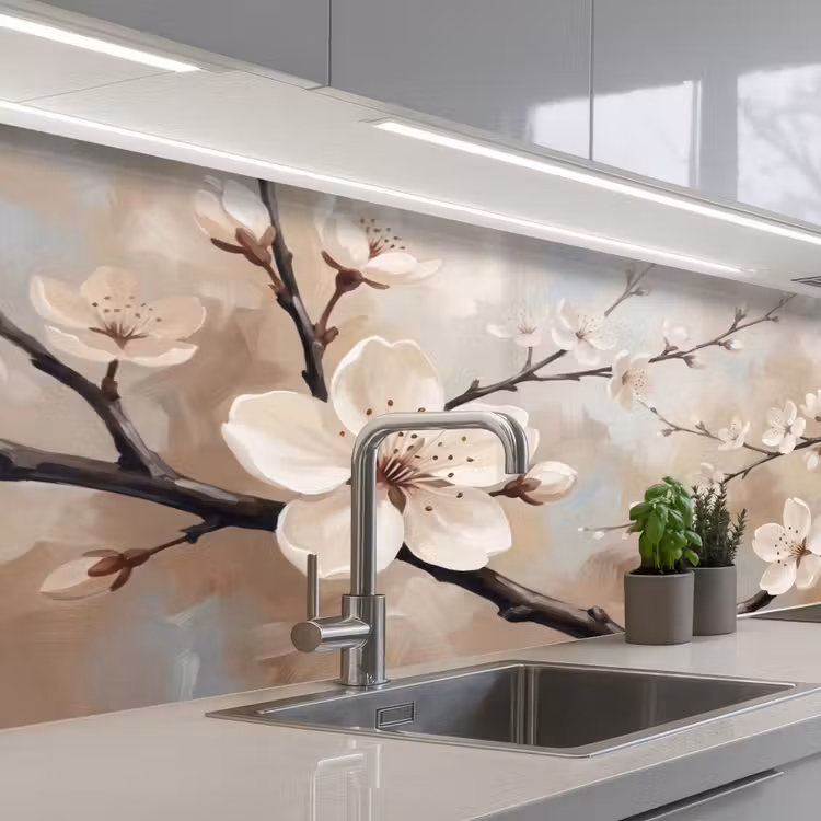Kitchen splashback - Blossom - Branches - Painting - Beige - Serene — 2