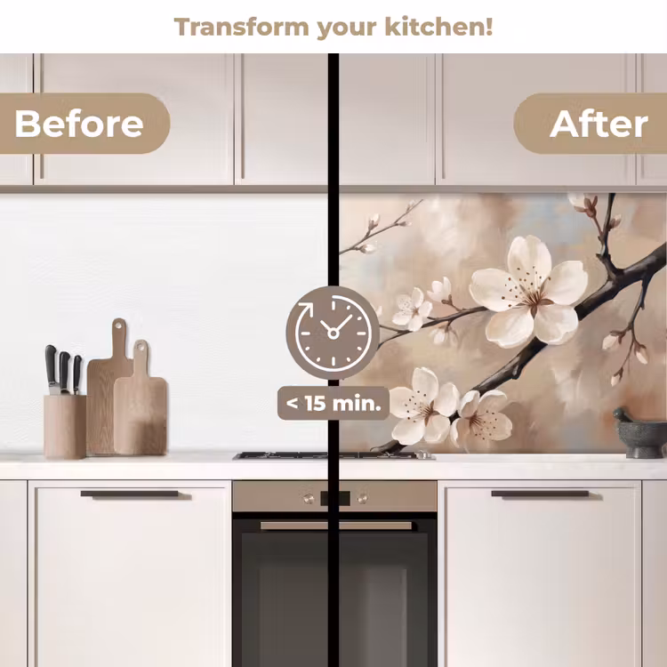 Kitchen splashback - Blossom - Branches - Painting - Beige - Serene — 3