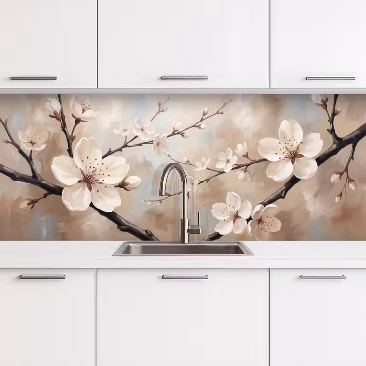 Kitchen splashback - Blossom - Branches - Painting - Beige - Serene — 4