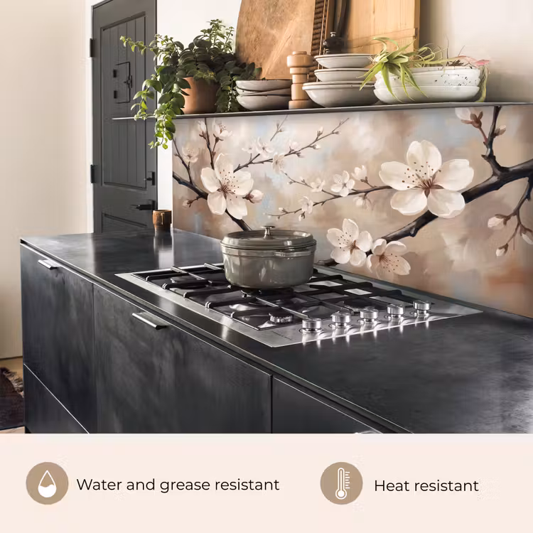 Kitchen splashback - Blossom - Branches - Painting - Beige - Serene — 5