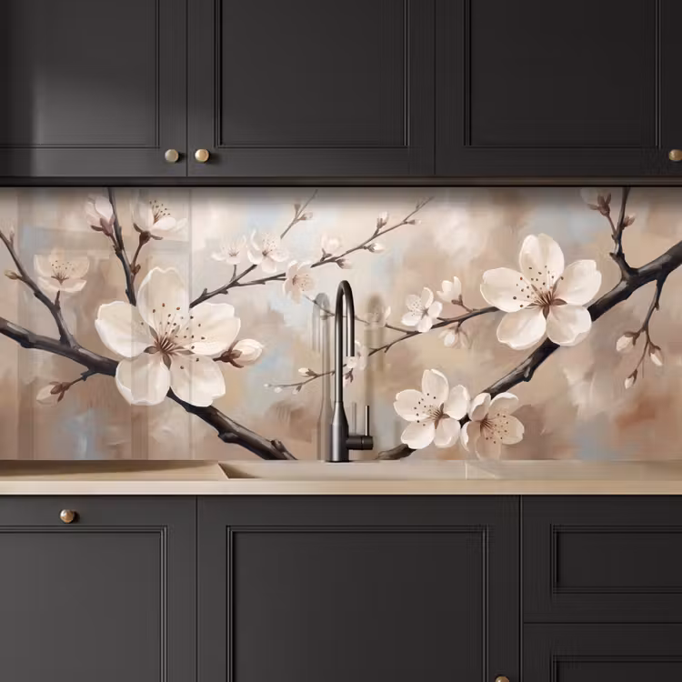 Kitchen splashback - Blossom - Branches - Painting - Beige - Serene — 6