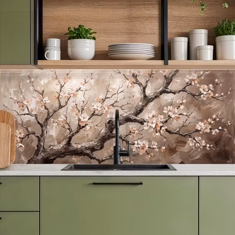 Kitchen splashback - Blossom - Branches - Painting - Beige - Serene — 8