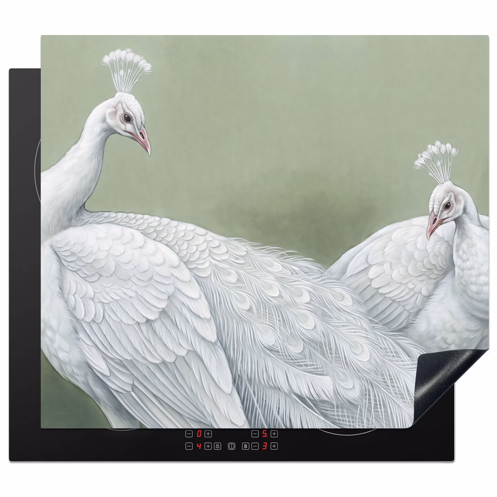 Induction hob cover - Peacocks - White - Nature - Green — 1