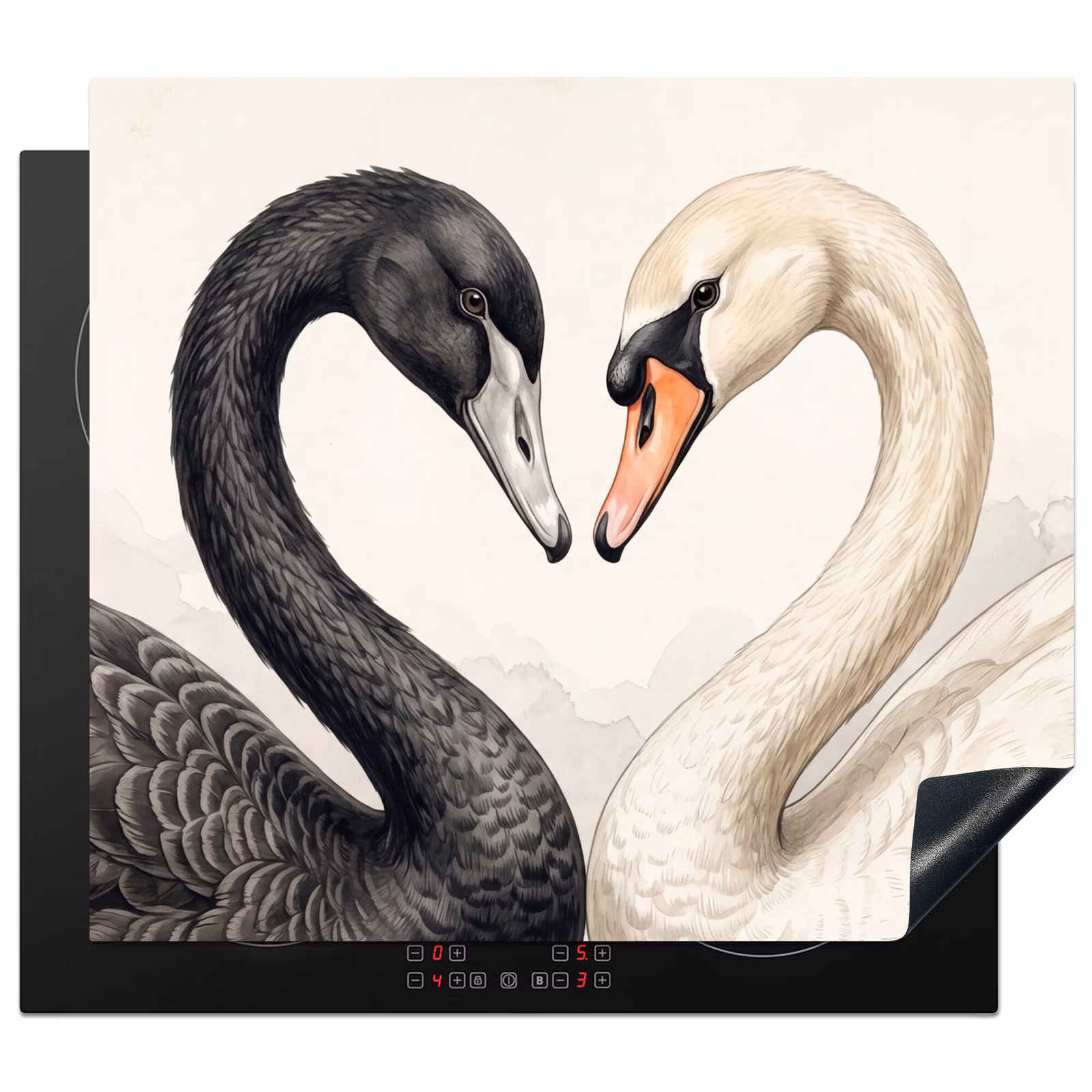 Induction hob cover - Swans - Heart Shape - Animals — 1