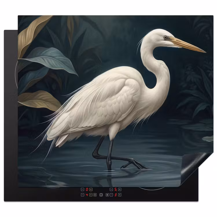 Induction hob cover - Heron - Water - Nature - Modern - White — 1