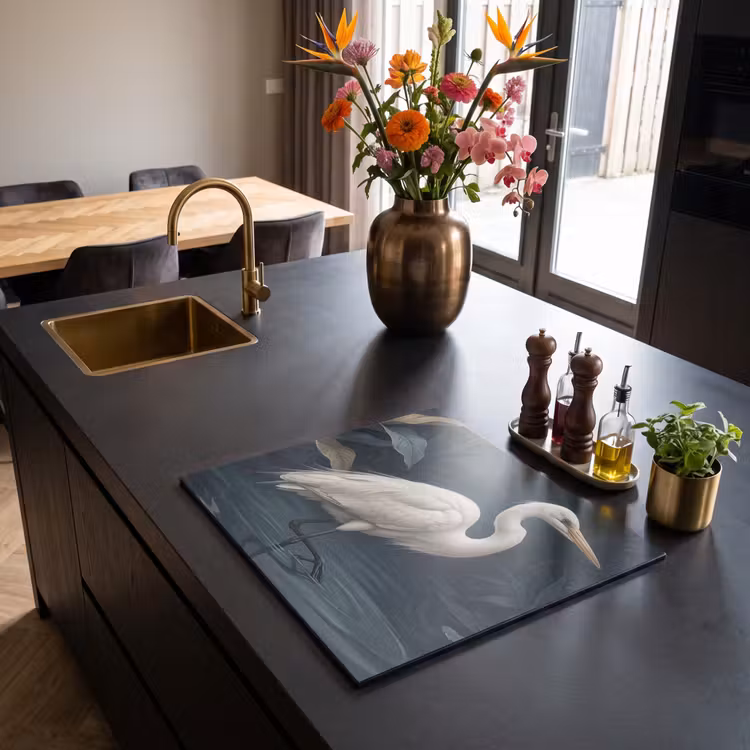 Induction hob cover - Heron - Water - Nature - Modern - White — 2