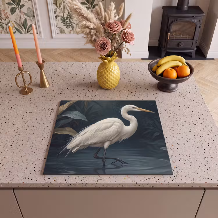 Induction hob cover - Heron - Water - Nature - Modern - White — 3