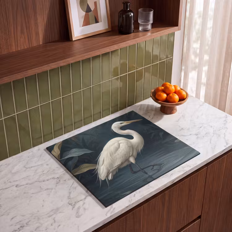Induction hob cover - Heron - Water - Nature - Modern - White — 4