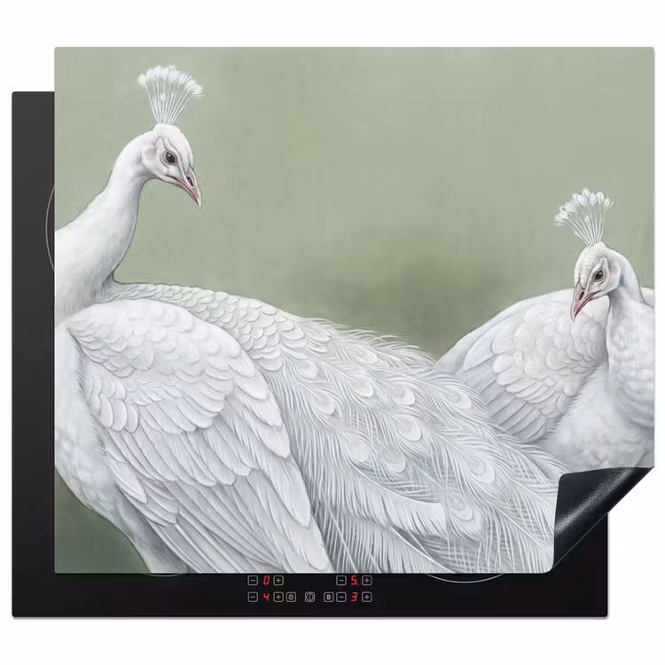 Induction hob cover - Peacocks - White - Nature - Green — 1