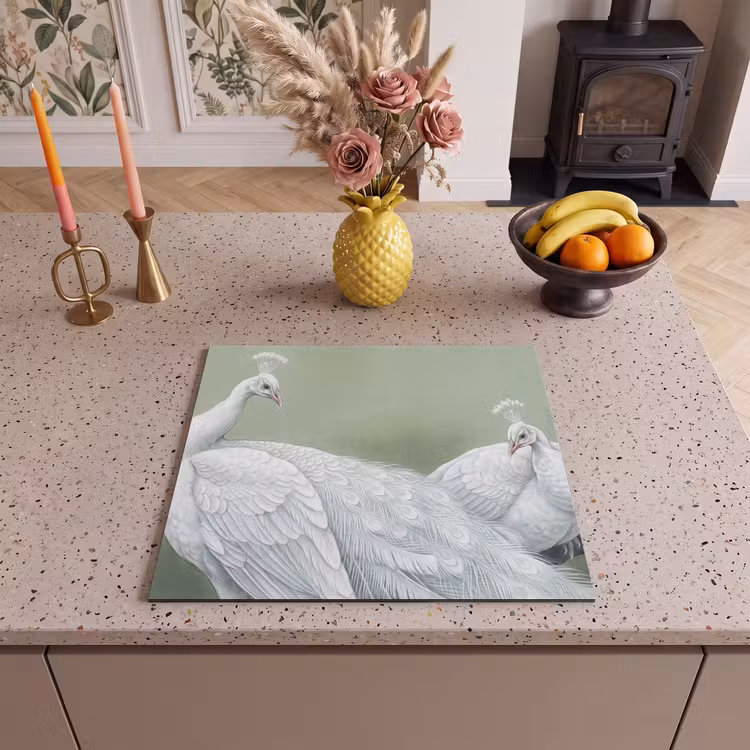 Induction hob cover - Peacocks - White - Nature - Green — 3