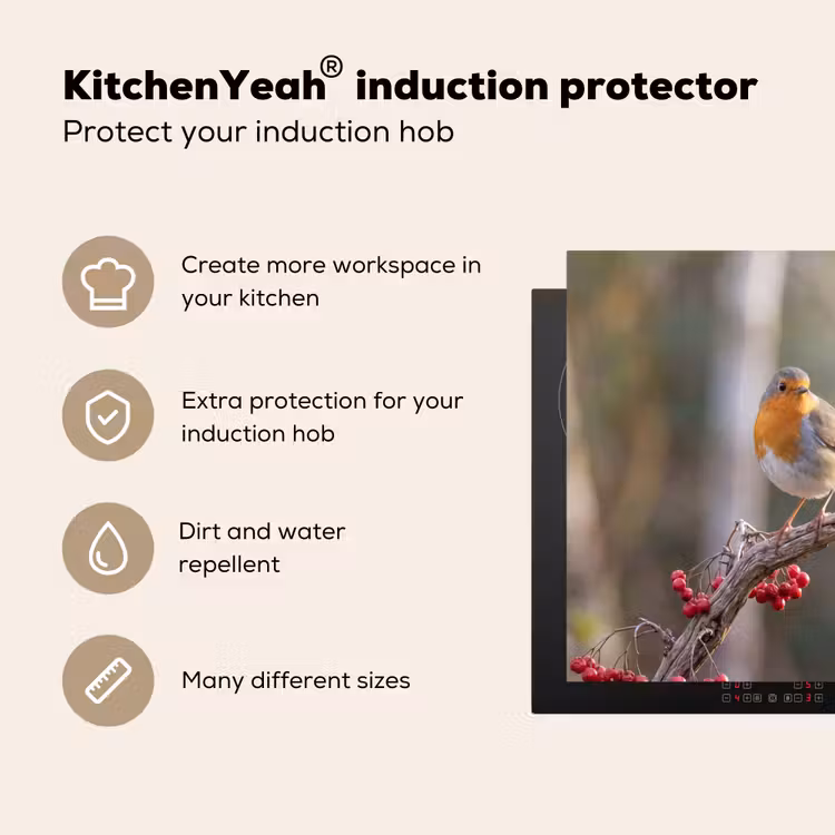 Induction hob cover - Robins - Branch - Berries - Nature — 7