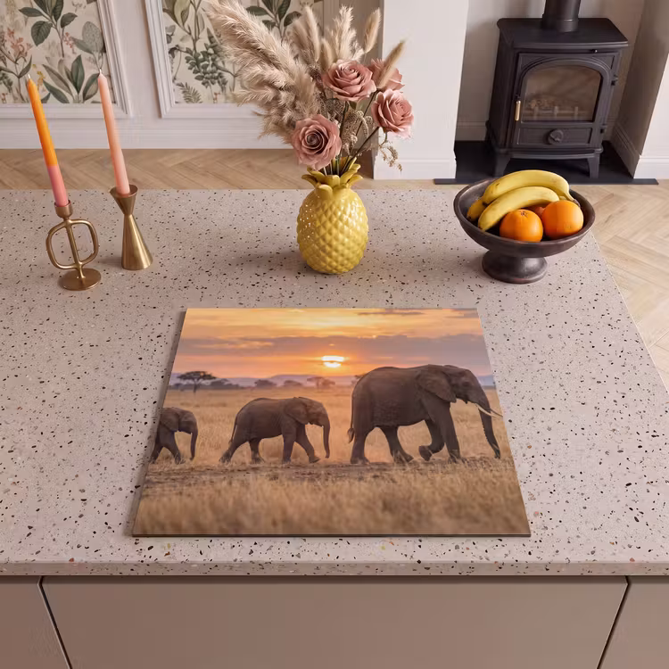 Induction hob cover - Elephants - Savannah - Sunset - Africa - Warm — 3