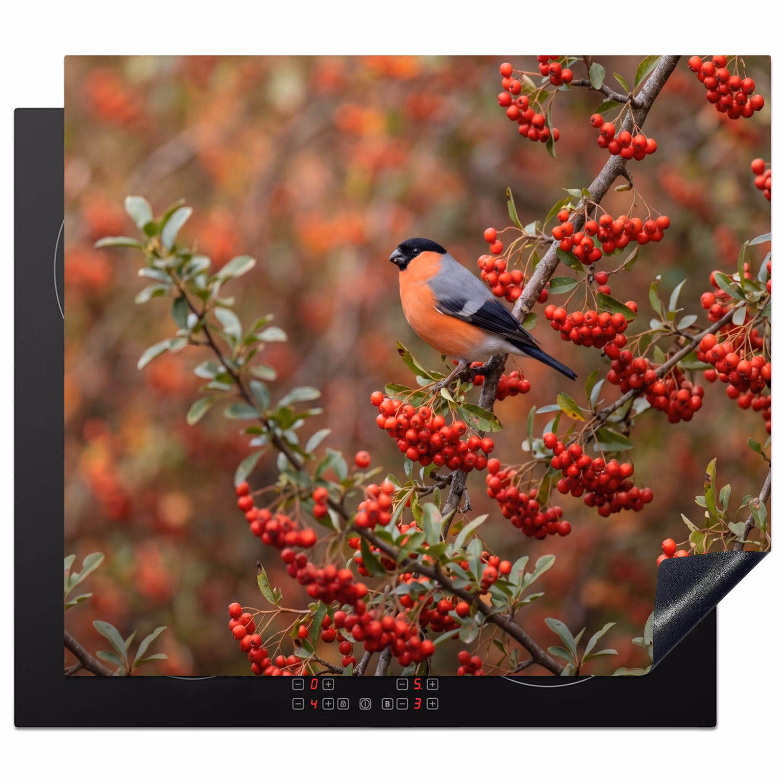 Induction hob cover - Bullfinch - Berries - Autumn - Nature - Colorful — 1