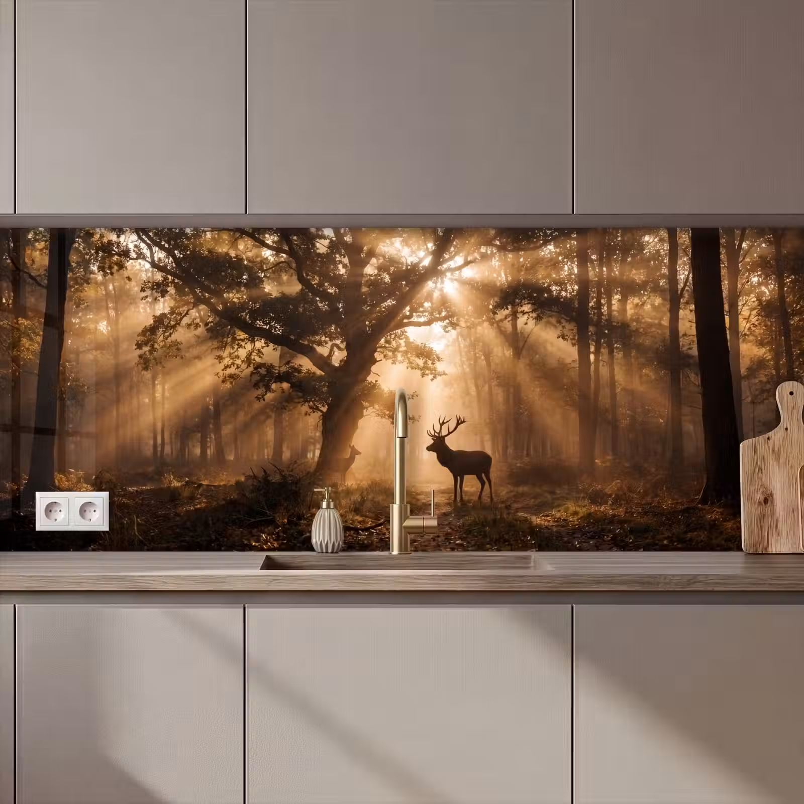 Kitchen splashback - Deer - Forest - Misty - Nature - Gold — 1