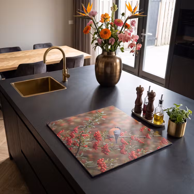 Induction hob cover - Bullfinch - Berries - Autumn - Nature - Colorful — 2
