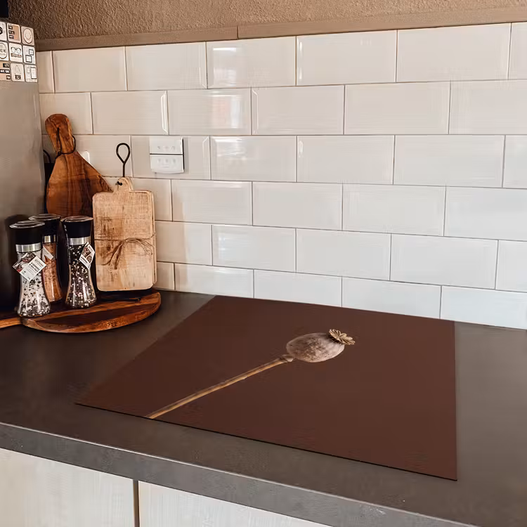 Induction hob cover - Poppy bulb - Dry flower - Brown - Minimalist — 3