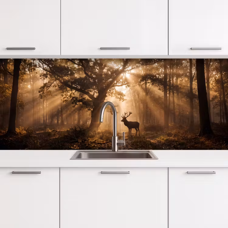 Kitchen splashback - Deer - Forest - Misty - Nature - Gold — 4