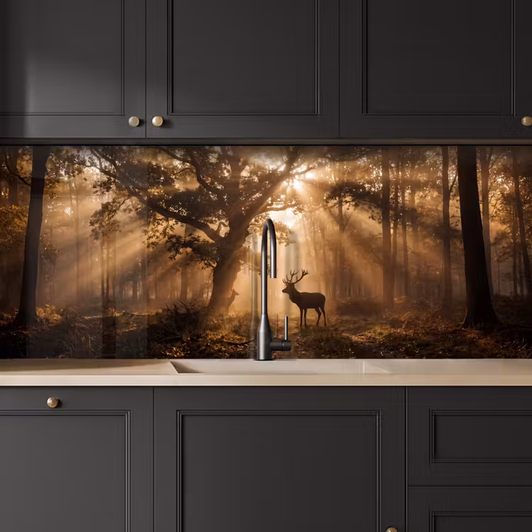 Kitchen splashback - Deer - Forest - Misty - Nature - Gold — 6