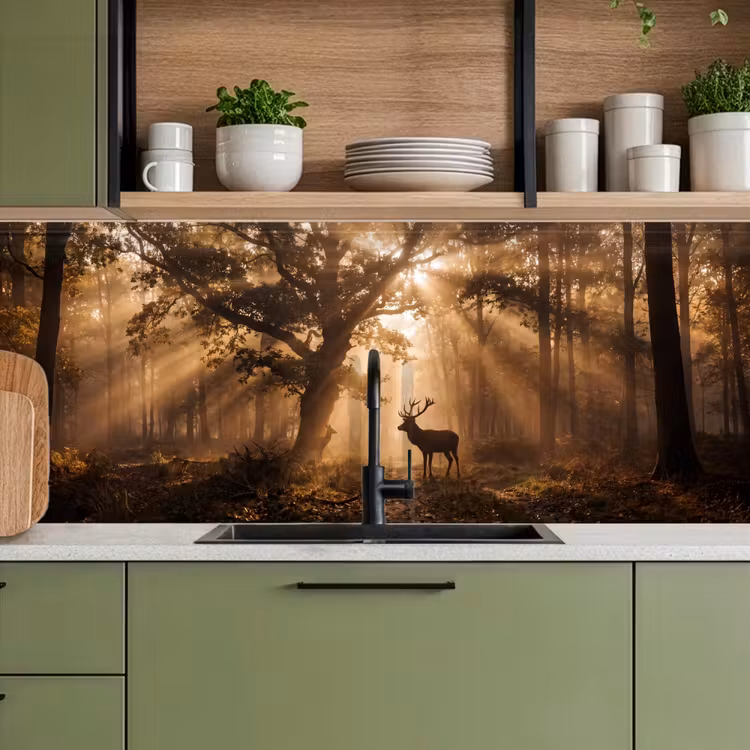 Kitchen splashback - Deer - Forest - Misty - Nature - Gold — 8