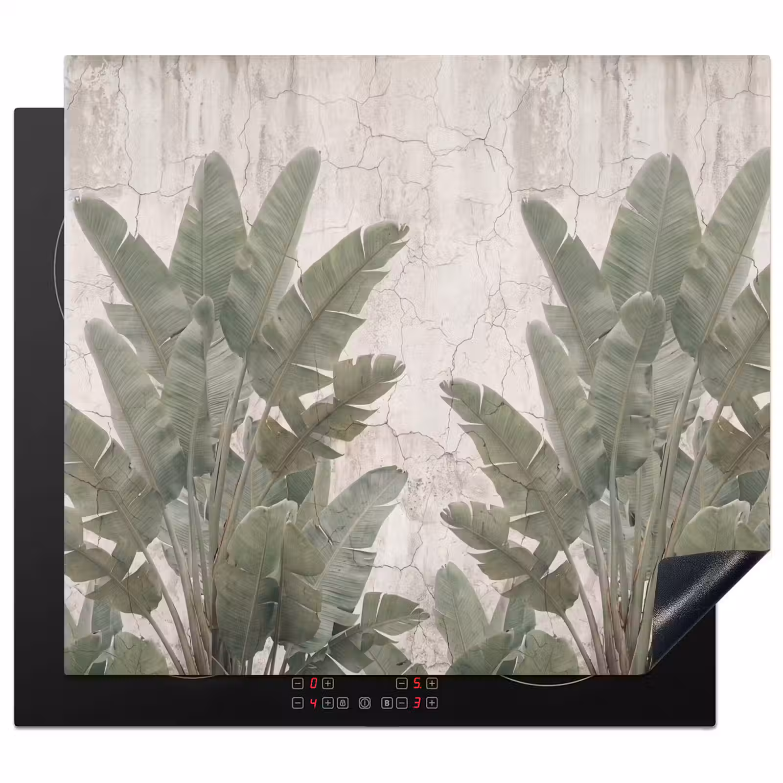 Induction hob cover - Banana leaves - Concrete - Green — 1