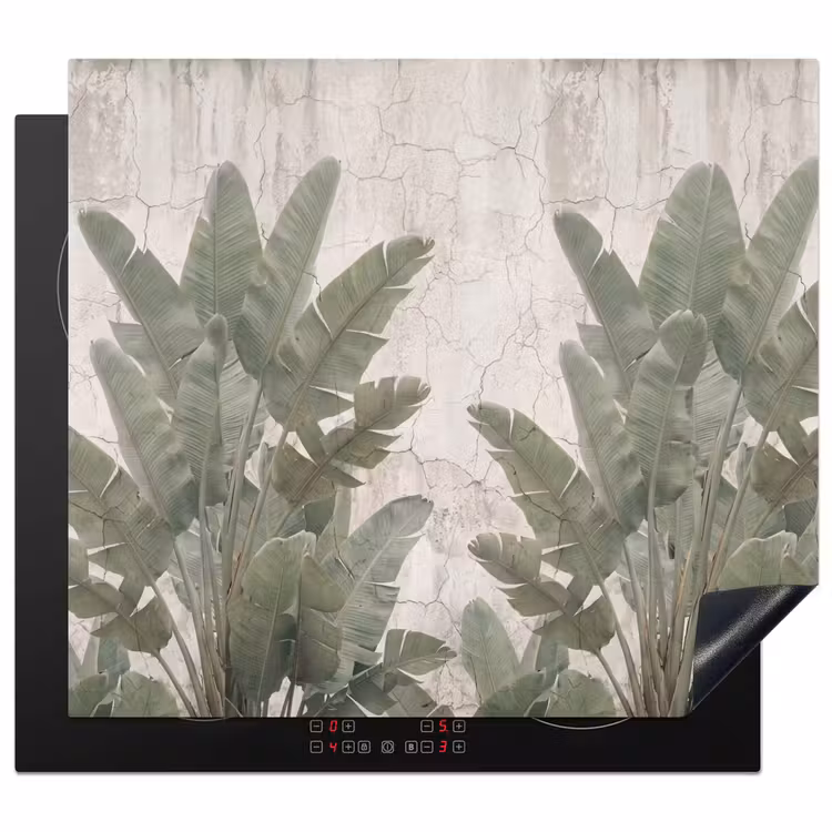 Induction hob cover - Banana leaves - Concrete - Green — 1