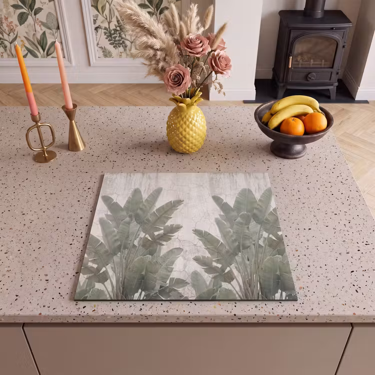 Induction hob cover - Banana leaves - Concrete - Green — 3