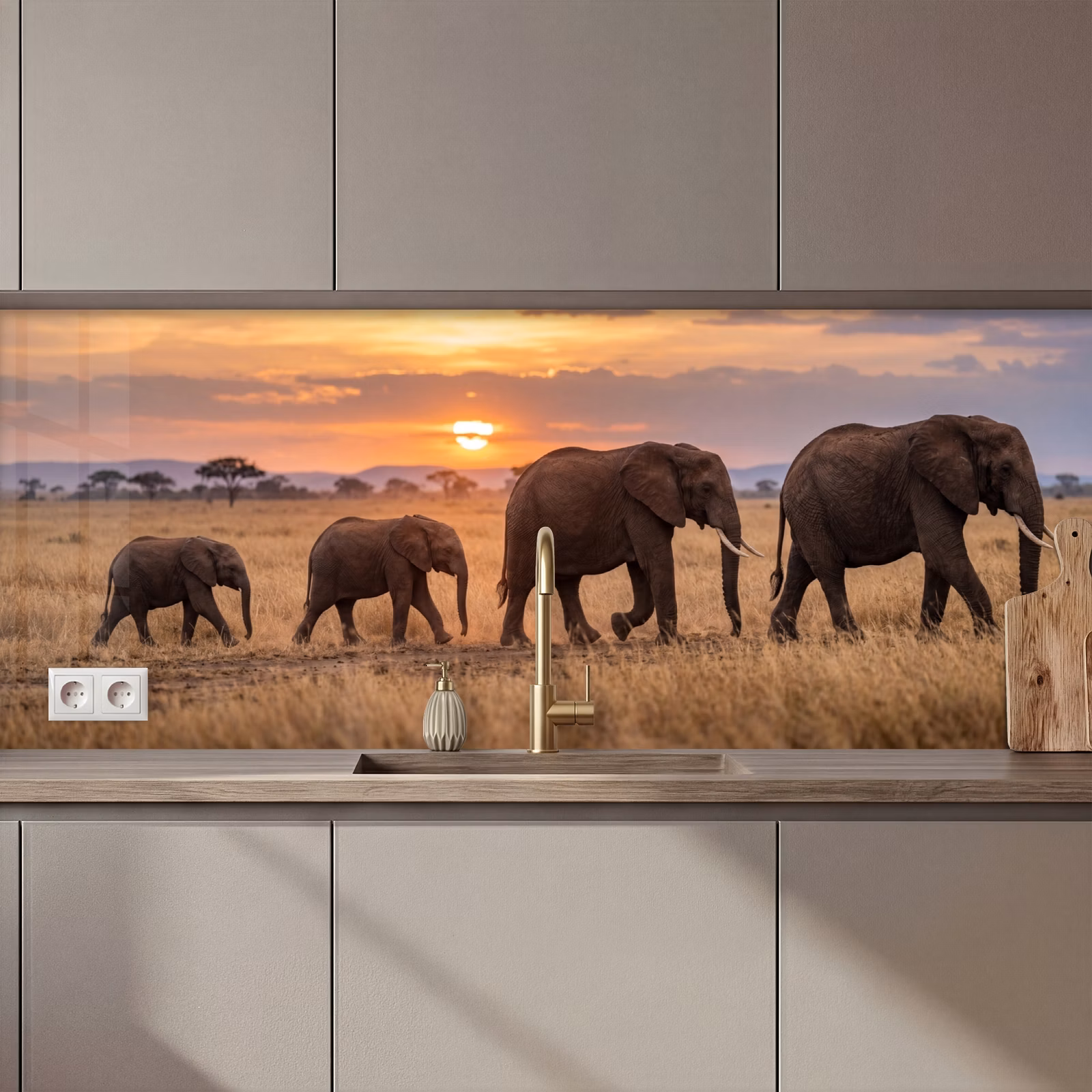 Kitchen splashback - Elephants - Savannah - Sunset - Africa - Warm — 1