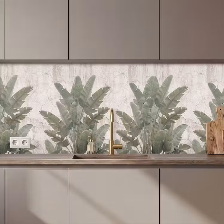 Kitchen splashback - Banana leaves - Concrete - Green — 1