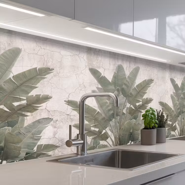 Kitchen splashback - Banana leaves - Concrete - Green — 2