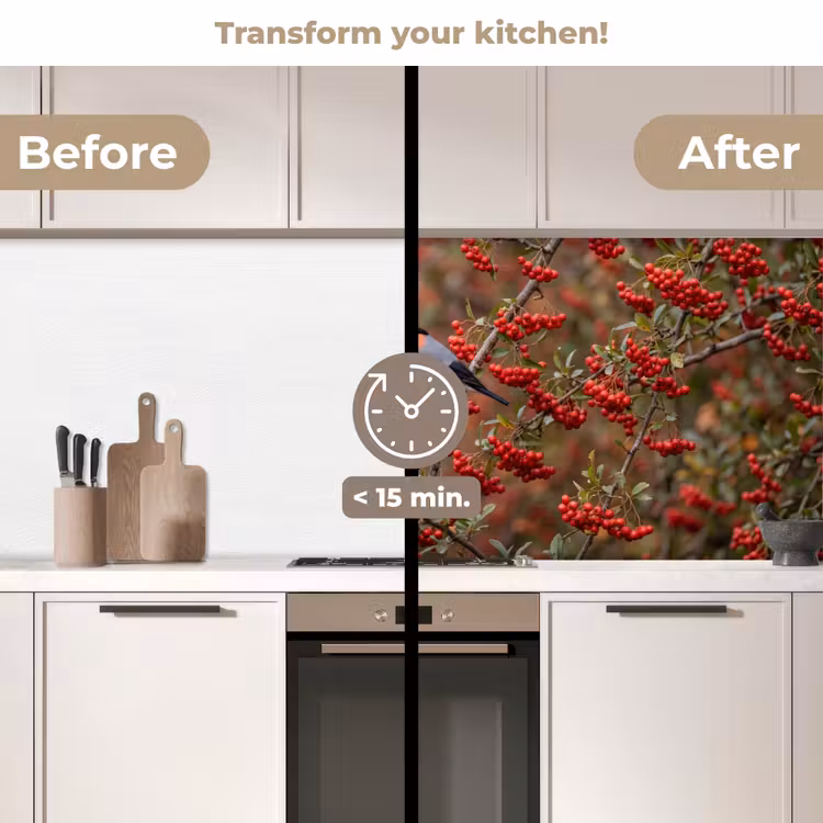 Kitchen splashback - Bullfinch - Berries - Autumn - Nature - Colorful — 3
