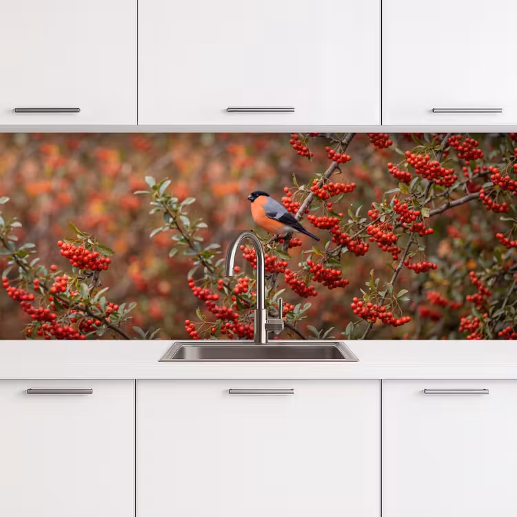 Kitchen splashback - Bullfinch - Berries - Autumn - Nature - Colorful — 4