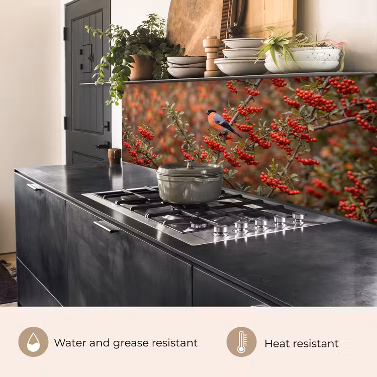 Kitchen splashback - Bullfinch - Berries - Autumn - Nature - Colorful — 5