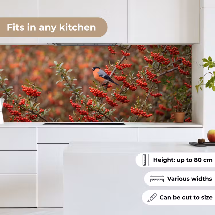 Kitchen splashback - Bullfinch - Berries - Autumn - Nature - Colorful — 7