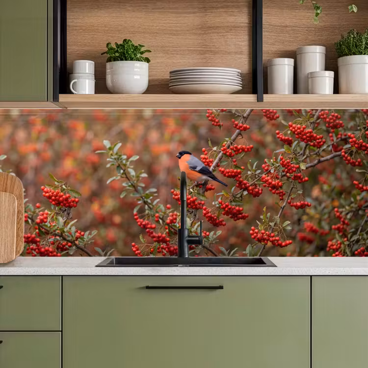 Kitchen splashback - Bullfinch - Berries - Autumn - Nature - Colorful — 8