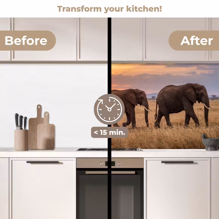 Kitchen splashback - Elephants - Savannah - Sunset - Africa - Warm — 3