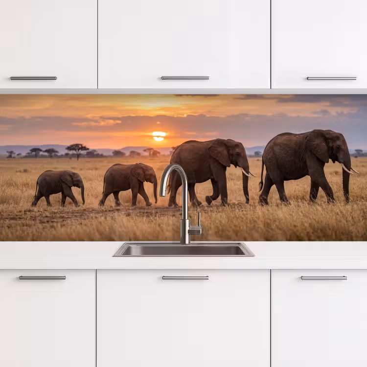 Kitchen splashback - Elephants - Savannah - Sunset - Africa - Warm — 4