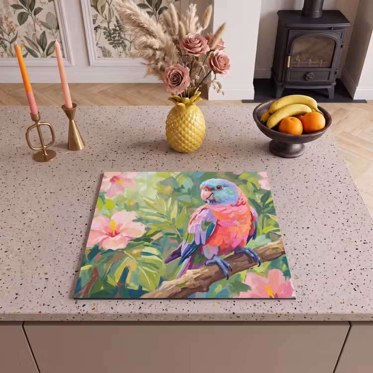 Induction hob cover - Parrot - Hibiscus flowers - Colorful — 3