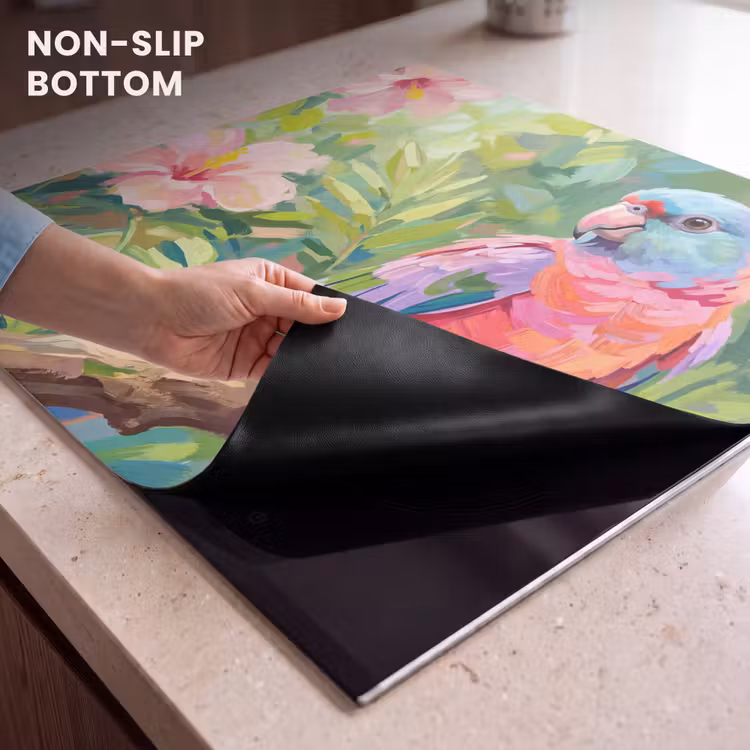 Induction hob cover - Parrot - Hibiscus flowers - Colorful — 5