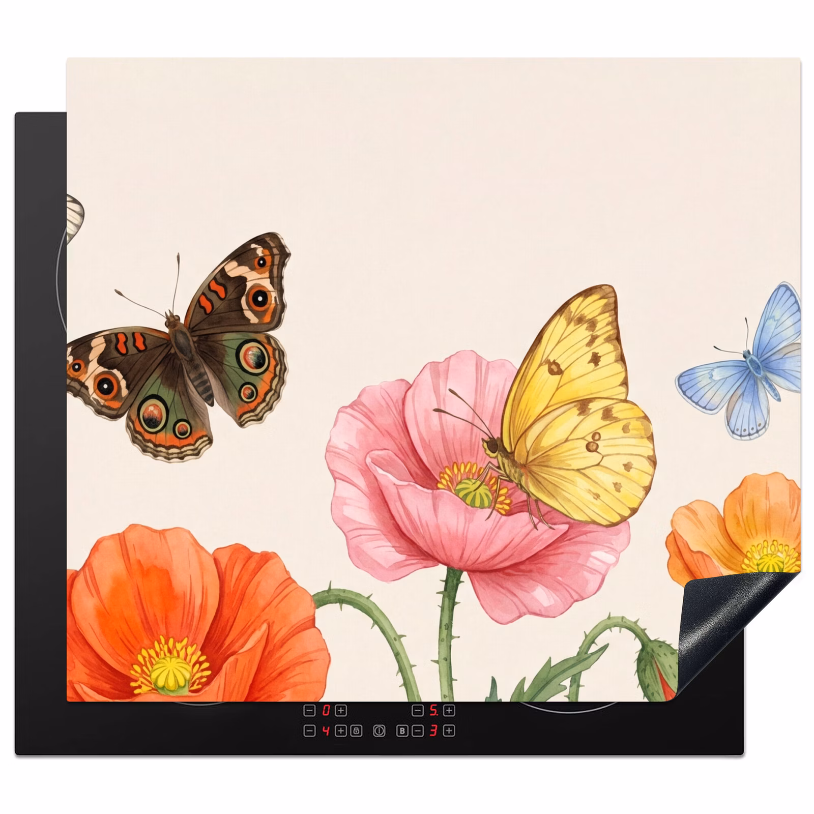 Induction hob cover - Butterflies - Poppies - Illustration - Colorful — 1