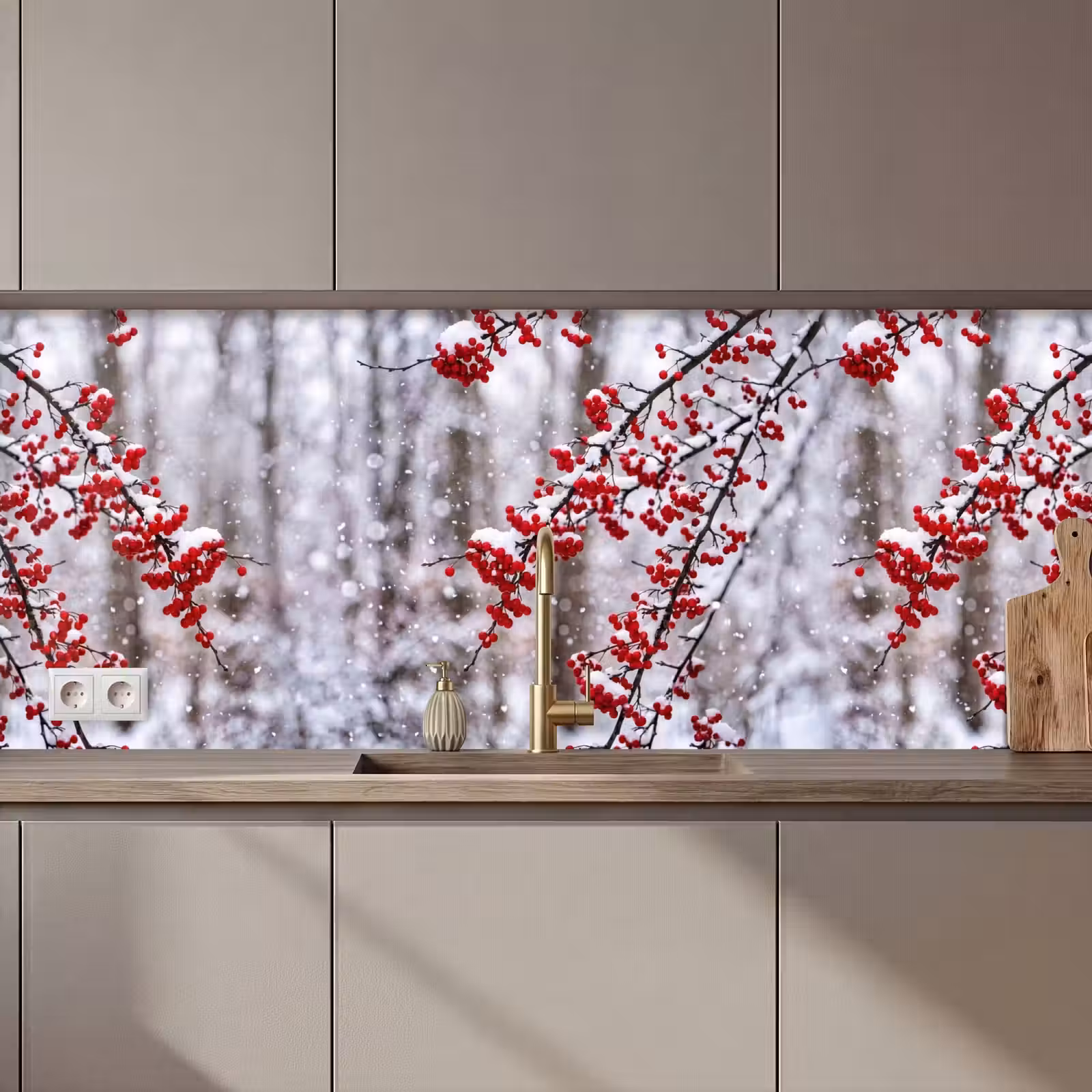 Kitchen splashback - Berries - Branches - Snow - Winter - Colorful — 1